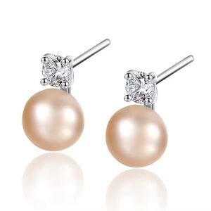 • Delicate 925 Sterling Silver with Small Natural Pearl Stud Earrings
